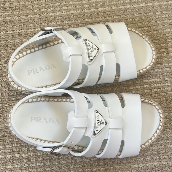 Prada white espadrille rubber cage white sandals. Brand new. Never worn. Size 39 - Picture 3 of 7